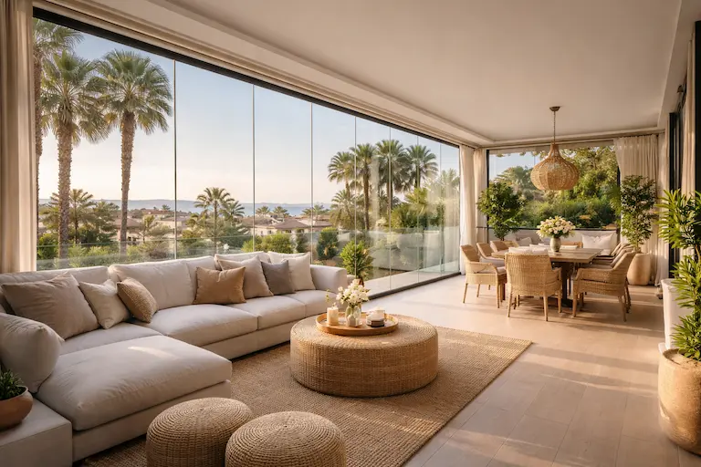 cortinas de cristal instaladas en una terraza moderna